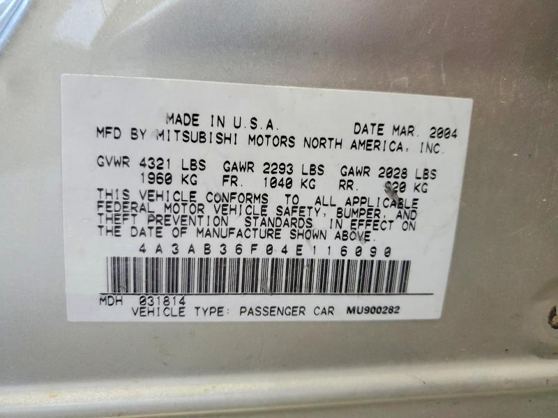 53537716 :رقم المزاد ، 4A3AB36F04E116090 vin ، 2004 Mitsubishi Galant مزاد بيع