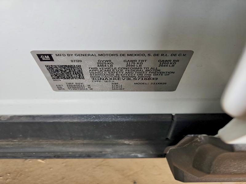 2020 Chevrolet Equinox მანქანა იყიდება აუქციონზე, vin: 3GNAXKEV3LS716833, აუქციონის ნომერი: 53414416