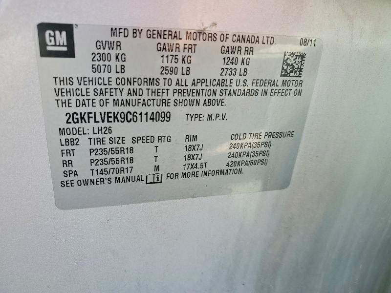 Aukcja sprzedaży 2012 Gmc Terrain, vin: 2GKFLVEK9C6114099, numer aukcji: 53104556