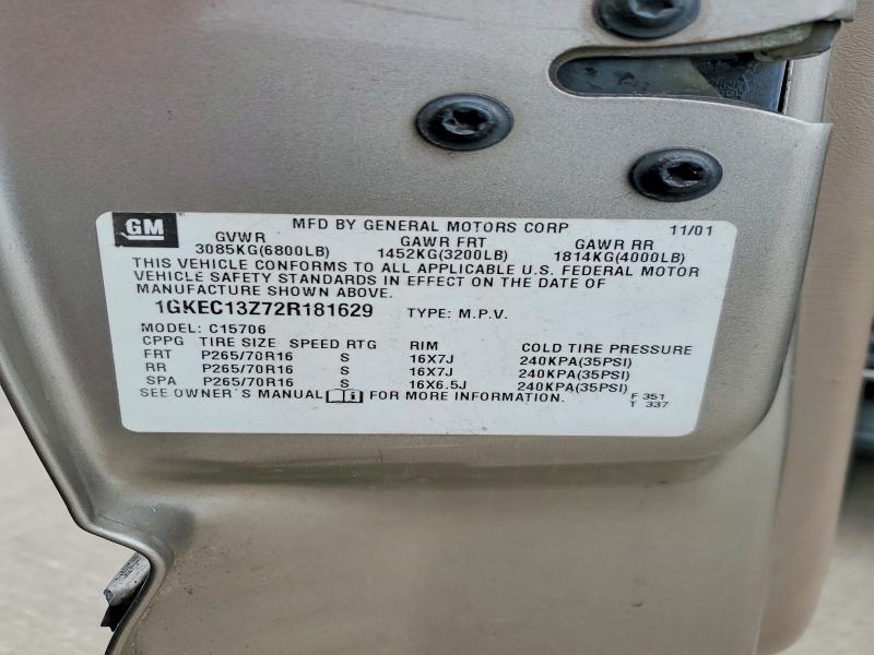 54169296 :رقم المزاد ، 1GKEC13Z72R181629 vin ، 2002 Gmc Yukon مزاد بيع