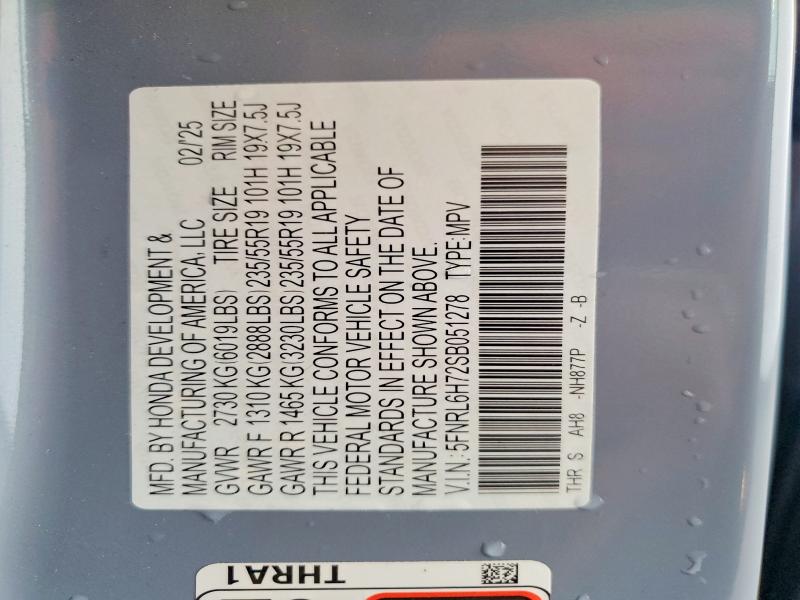 Aukcja sprzedaży 2025 Honda Odyssey, vin: 5FNRL6H72SB051278, numer aukcji: 55703176
