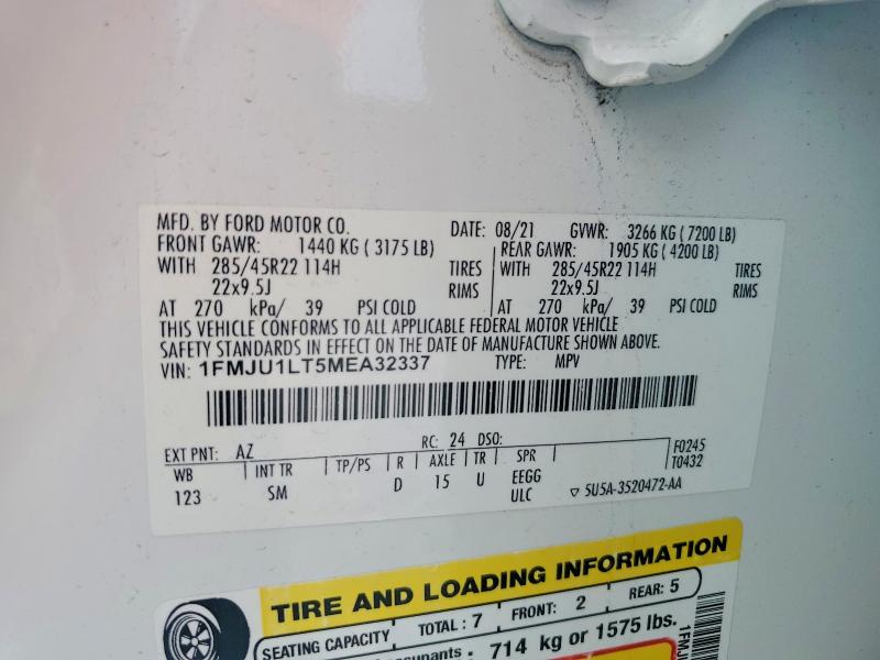 2021 Ford Expedition მანქანა იყიდება აუქციონზე, vin: 1FMJU1LT5MEA32337, აუქციონის ნომერი: 55043216
