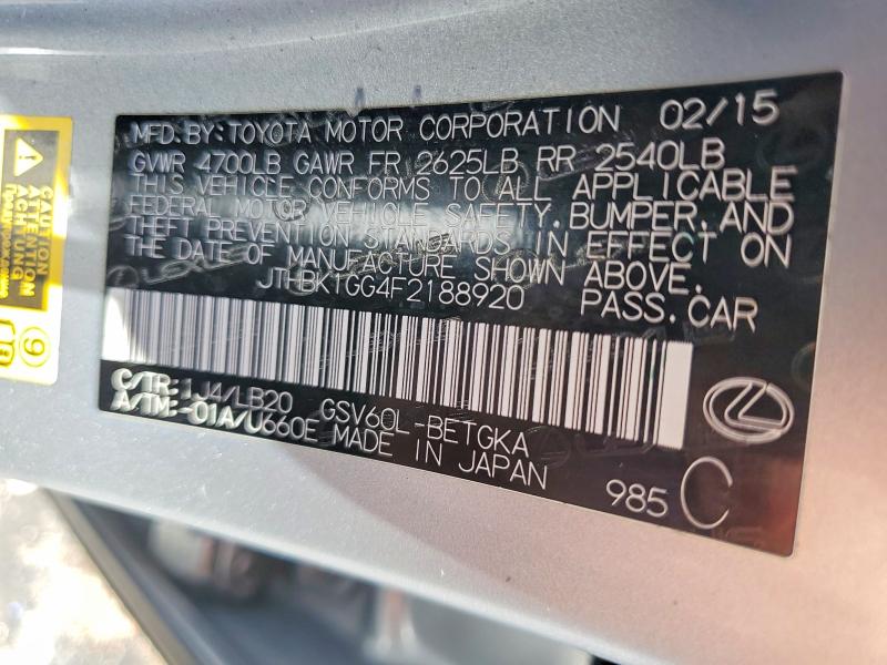 Aukcja sprzedaży 2015 Lexus Es, vin: JTHBK1GG4F2188920, numer aukcji: 54080156