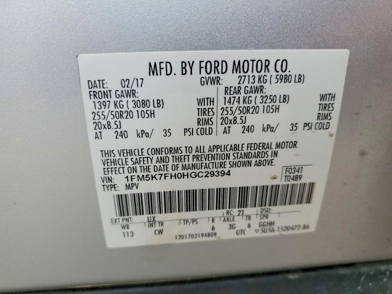 Продажа на аукционе авто 2017 Ford Explorer, vin: 1FM5K7FH0HGC29394, номер лота: 53142306