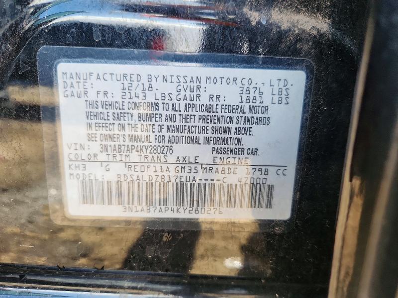 2019 Nissan Sentra მანქანა იყიდება აუქციონზე, vin: 3N1AB7AP4KY280276, აუქციონის ნომერი: 53791916
