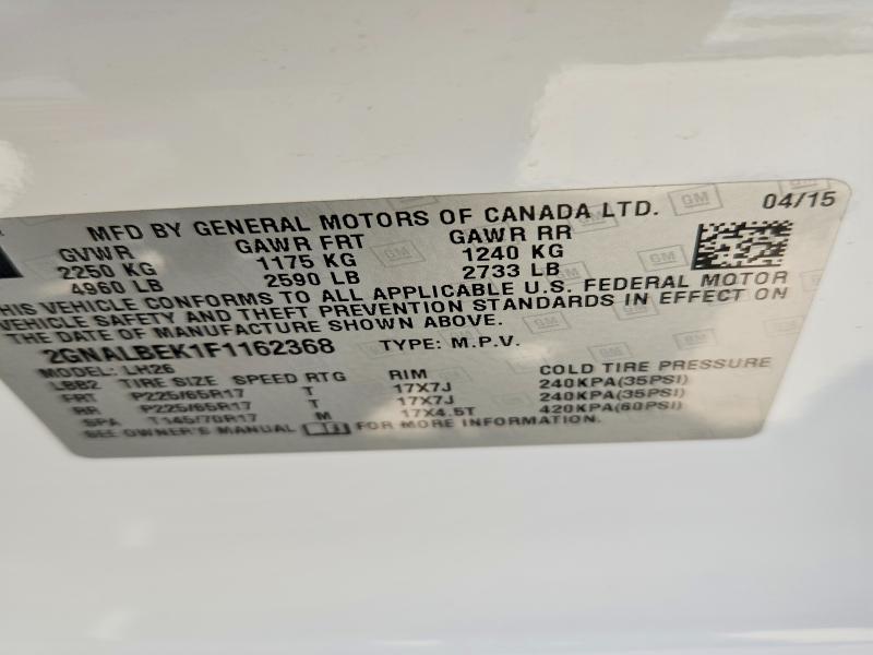 52673386 :رقم المزاد ، 2GNALBEK1F1162368 vin ، 2015 Chevrolet Equinox مزاد بيع