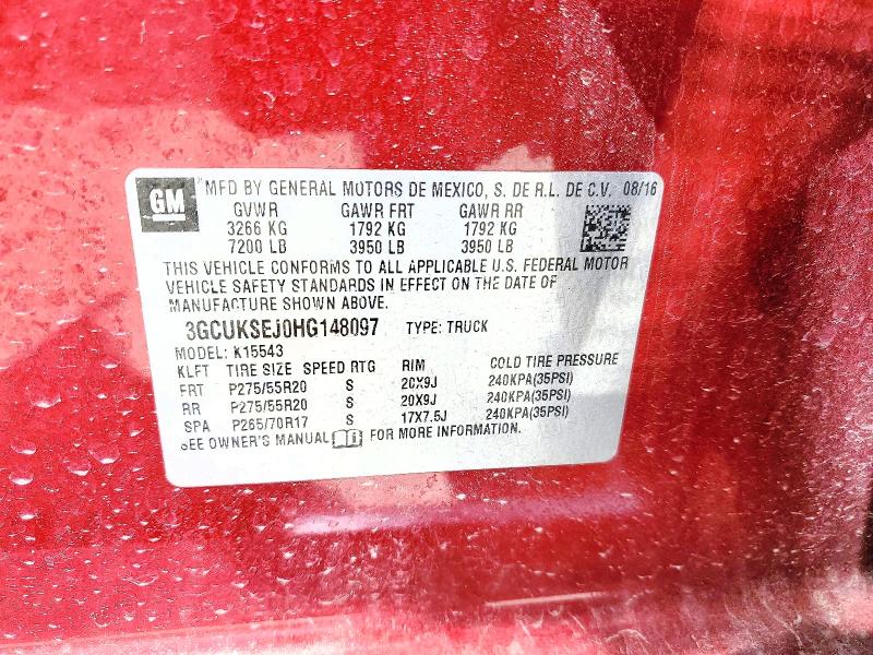 Aukcja sprzedaży 2017 Chevrolet Silverado, vin: 3GCUKSEJ0HG148097, numer aukcji: 52301486