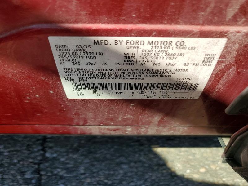 Продажа на аукционе авто 2015 Ford Edge, vin: 2FMTK4K9XFBB09952, номер лота: 55435956