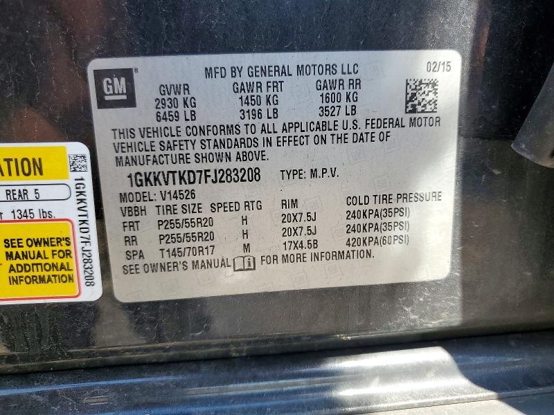55165326 :رقم المزاد ، 1GKKVTKD7FJ283208 vin ، 2015 Gmc Acadia مزاد بيع