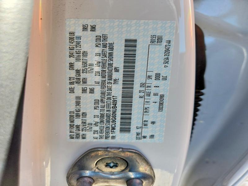 2022 Ford Escape მანქანა იყიდება აუქციონზე, vin: 1FMCU9G60NUB40917, აუქციონის ნომერი: 52175986