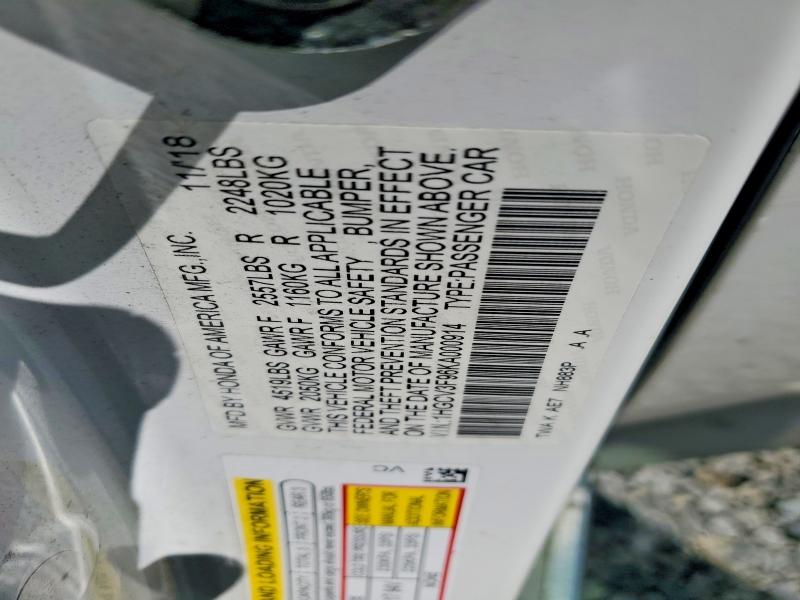 Продажа на аукционе авто 2019 Honda Accord, vin: 1HGCV3F96KA000914, номер лота: 51014626