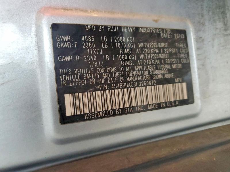 2014 Subaru Outback მანქანა იყიდება აუქციონზე, vin: 4S4BRBAC3E3260672, აუქციონის ნომერი: 55245436