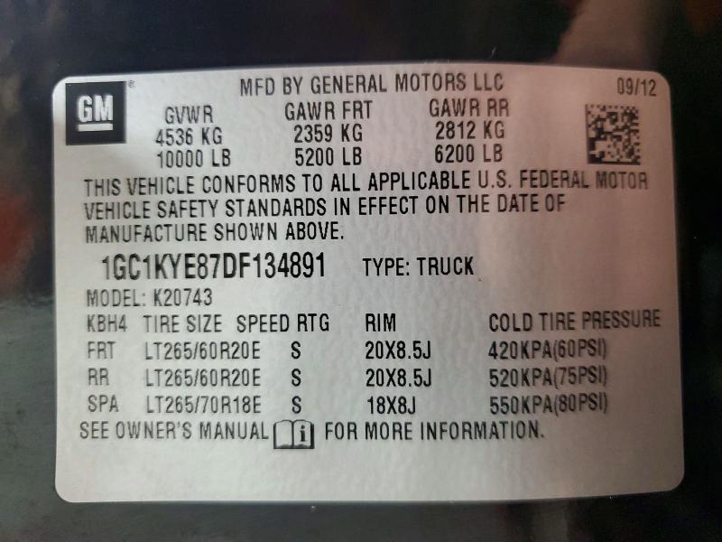52290226 :رقم المزاد ، 1GC1KYE87DF134891 vin ، 2013 Chevrolet Silverado مزاد بيع