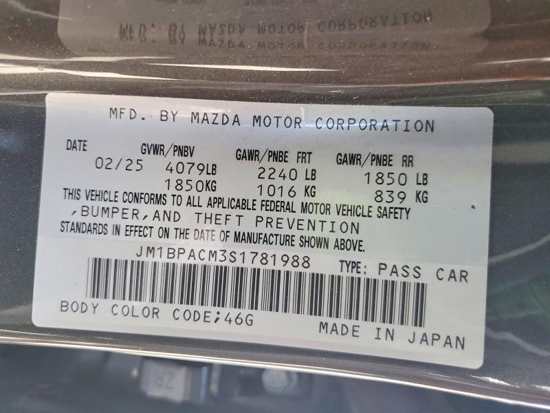 Продажа на аукционе авто 2025 Mazda 3, vin: JM1BPACM3S1781988, номер лота: 54448406
