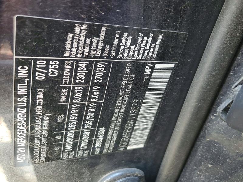 54070946 :رقم المزاد ، 4JGCB6FE9BA113578 vin ، 2011 Mercedes-benz R مزاد بيع