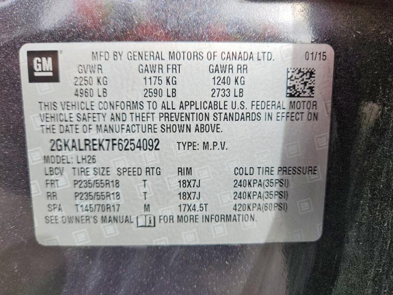 52261296 :رقم المزاد ، 2GKALREK7F6254092 vin ، 2015 Gmc Terrain مزاد بيع