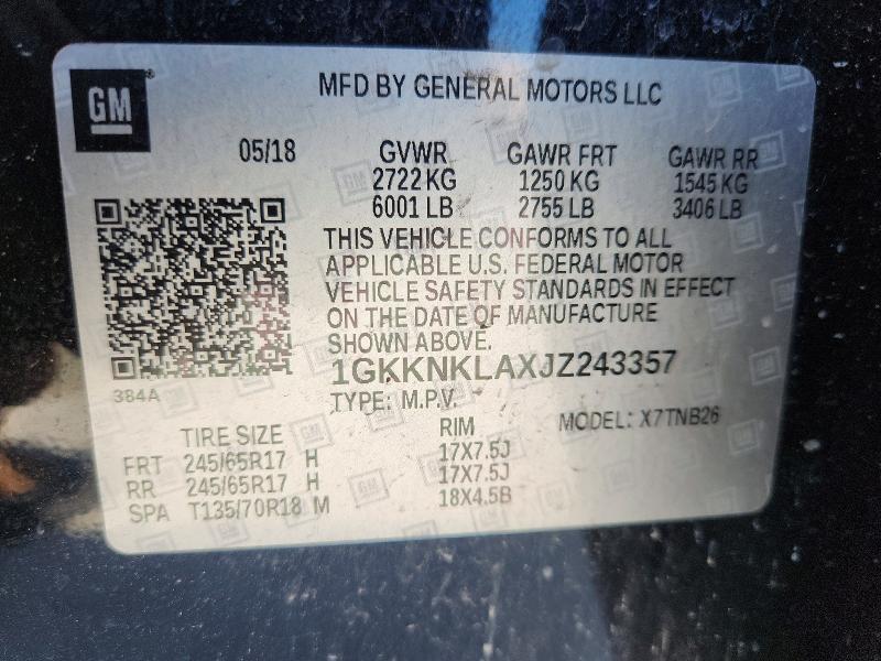 53582416 :رقم المزاد ، 1GKKNKLAXJZ243357 vin ، 2018 Gmc Acadia مزاد بيع