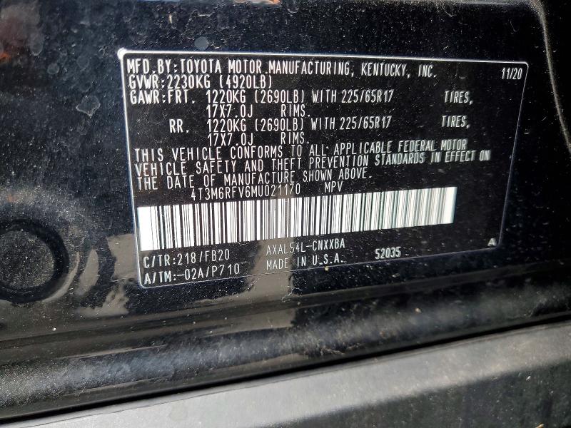 54847356 :رقم المزاد ، 4T3M6RFV6MU021170 vin ، 2021 Toyota Rav4 مزاد بيع