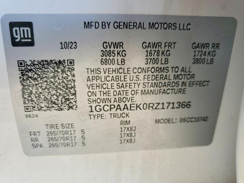 Aukcja sprzedaży 2024 Chevrolet Silverado, vin: 1GCPAAEK0RZ171366, numer aukcji: 54323546