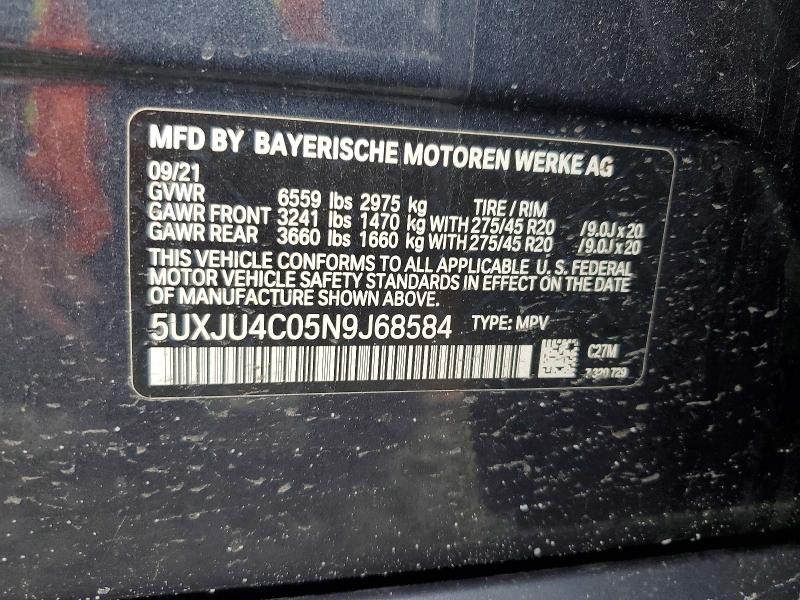 52342956 :رقم المزاد ، 5UXJU4C05N9J68584 vin ، 2022 Bmw X5 مزاد بيع