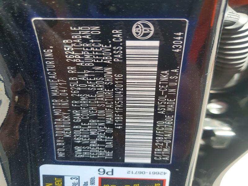 2017 Toyota Camry მანქანა იყიდება აუქციონზე, vin: 4T1BF1FK5HU420116, აუქციონის ნომერი: 54471106