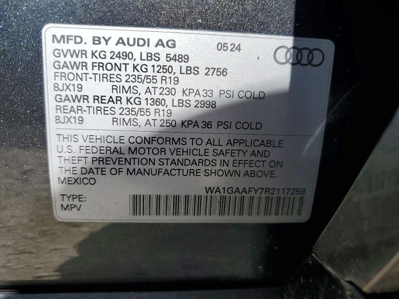 Aukcja sprzedaży 2024 Audi Q5, vin: WA1GAAFY7R2117259, numer aukcji: 54182786