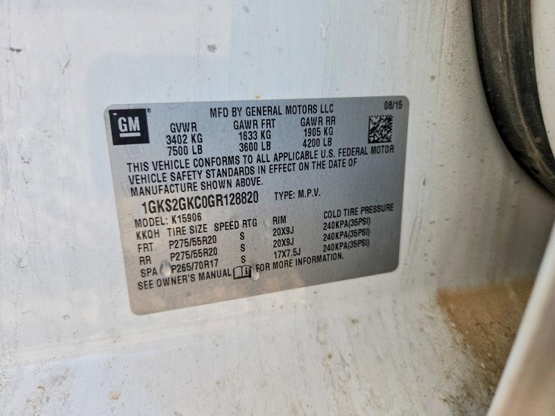 2016 Gmc Yukon Xl მანქანა იყიდება აუქციონზე, vin: 1GKS2GKC0GR128820, აუქციონის ნომერი: 49336316