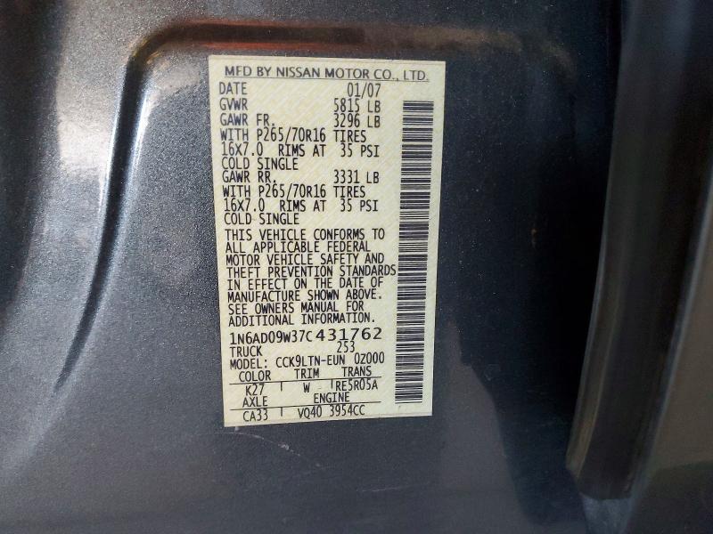Auction sale of the 2007 Nissan Frontier, vin: 1N6AD09W37C431762, lot number: 53319126