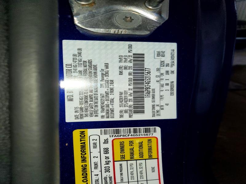 55308716 :رقم المزاد ، 1FA6P8CF4G5215677 vin ، 2016 Ford Mustang مزاد بيع