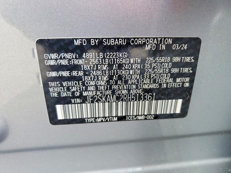 Aukcja sprzedaży 2024 Subaru Forester, vin: JF2SKAMC2RH513361, numer aukcji: 53812386