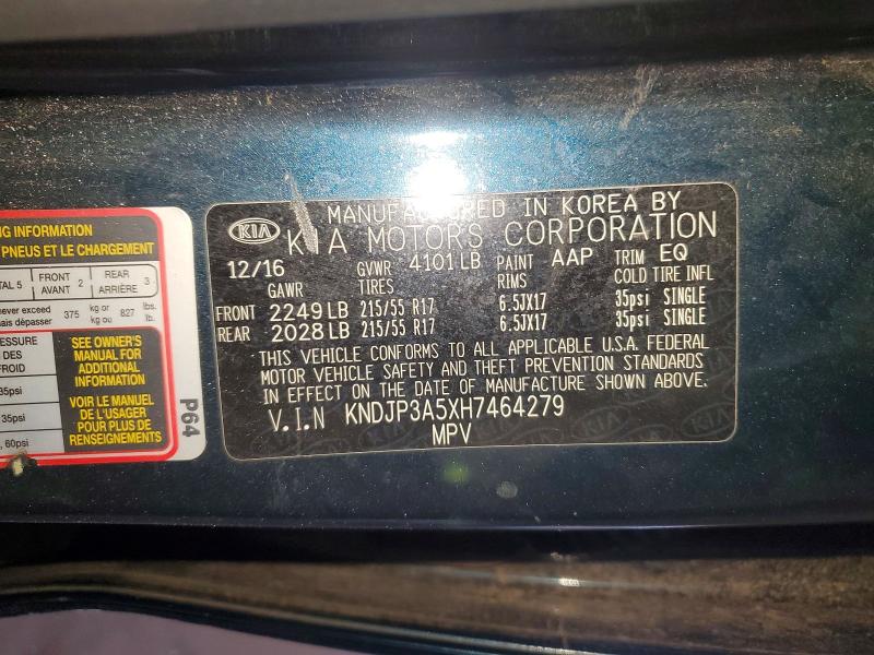 52960966 :رقم المزاد ، KNDJP3A5XH7464279 vin ، 2017 Kia Soul مزاد بيع