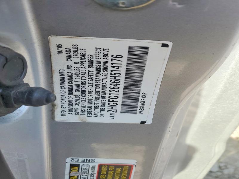 55393986 :رقم المزاد ، 2HGFG12646H514176 vin ، 2006 Honda Civic مزاد بيع