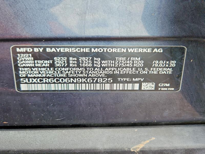 2022 Bmw X5 მანქანა იყიდება აუქციონზე, vin: 5UXCR6C06N9K67825, აუქციონის ნომერი: 52624166