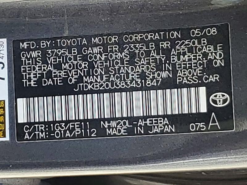 Aukcja sprzedaży 2008 Toyota Prius, vin: JTDKB20U383431847, numer aukcji: 54501516