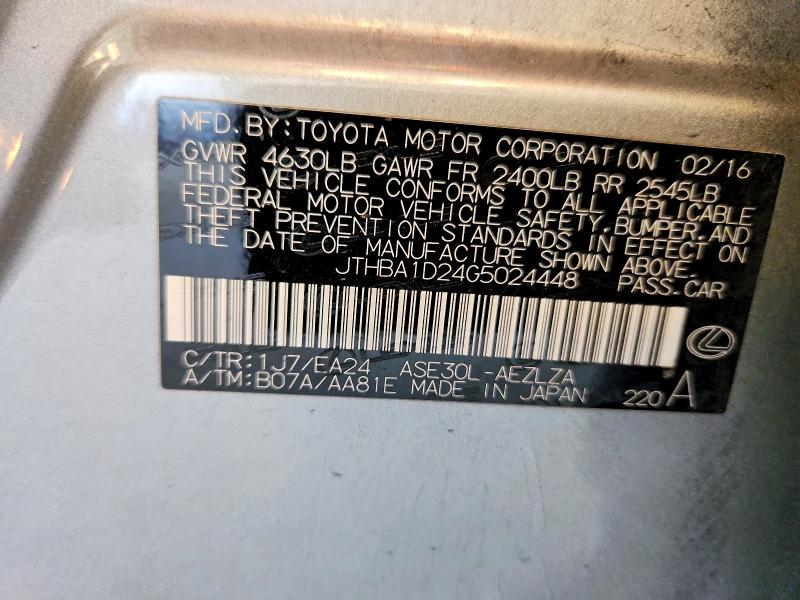 Aukcja sprzedaży 2016 Lexus Is, vin: JTHBA1D24G5024448, numer aukcji: 53256536