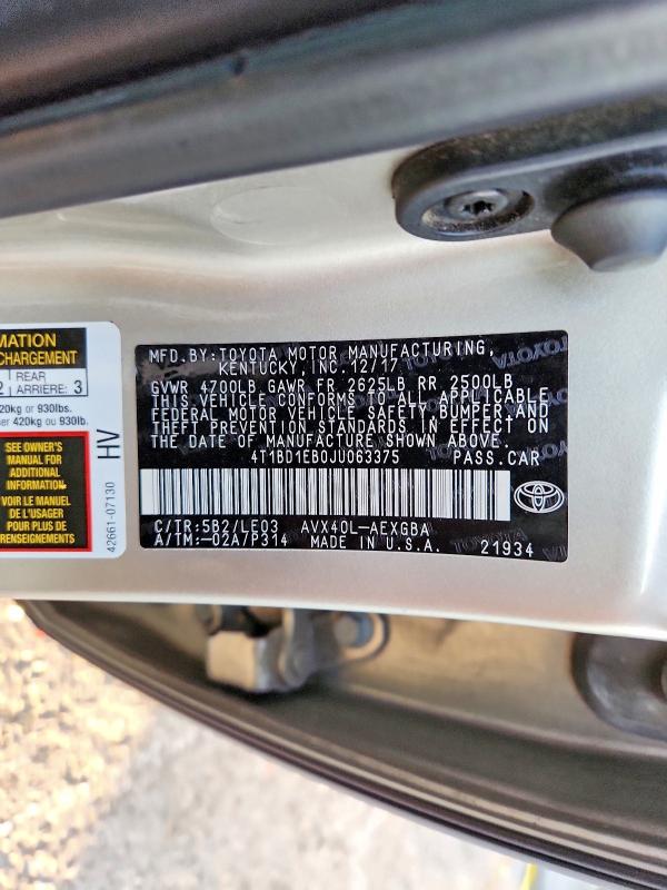 Aukcja sprzedaży 2018 Toyota Avalon Hybrid, vin: 4T1BD1EB0JU063375, numer aukcji: 52002016
