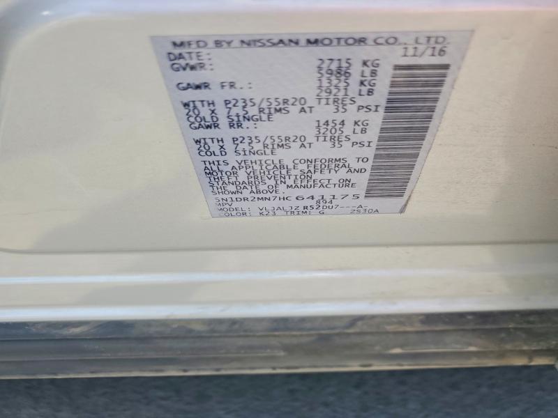 Продажа на аукционе авто 2017 Nissan Pathfinder, vin: 5N1DR2MN7HC641175, номер лота: 54018836