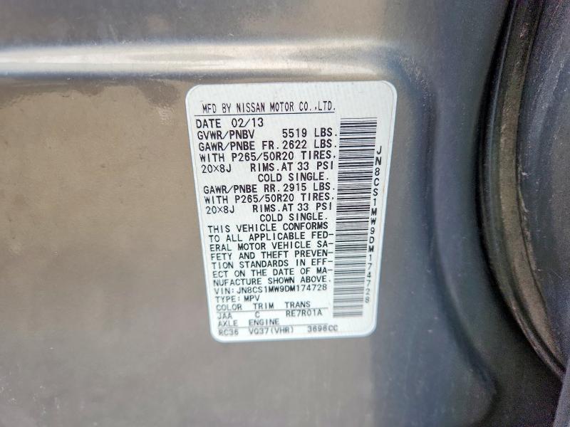 Aukcja sprzedaży 2013 Infiniti Fx37, vin: JN8CS1MW9DM174728, numer aukcji: 54543496