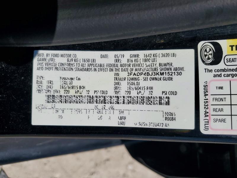 Продаж на аукціоні авто 2019 Ford Fiesta, vin: 3FADP4BJ3KM152130, номер лоту: 53560726