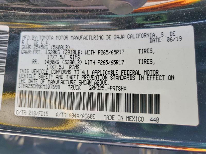 Продажа на аукционе авто 2019 Toyota Tacoma, vin: 3TMAZ5CNXKM107698, номер лота: 53653126