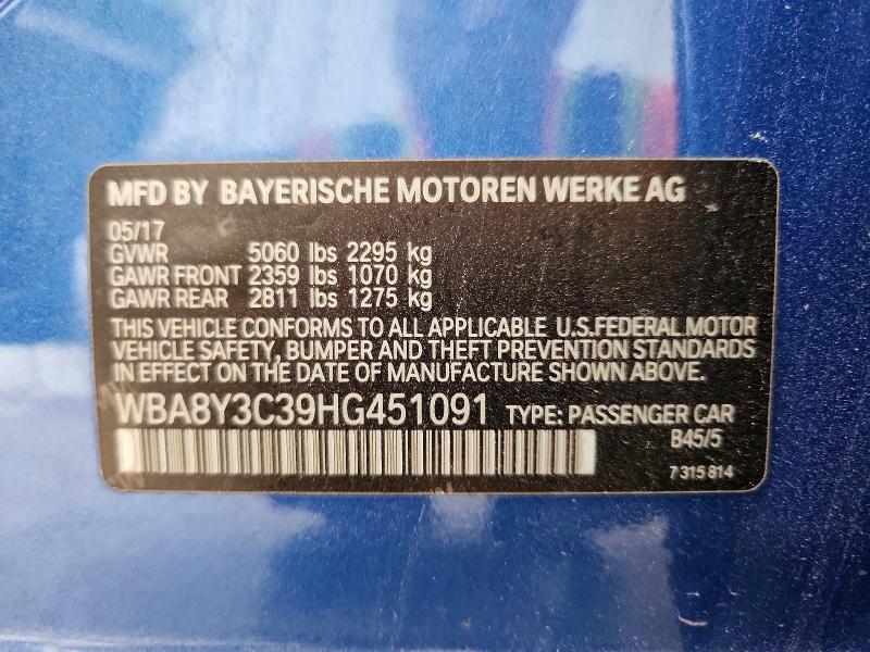 Aukcja sprzedaży 2017 Bmw 340, vin: WBA8Y3C39HG451091, numer aukcji: 54897156