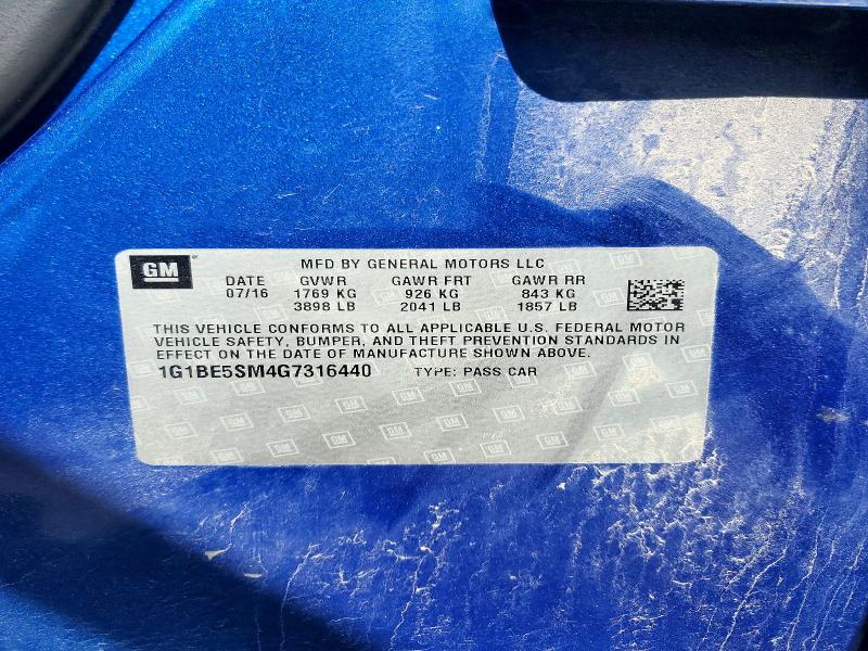 2016 Chevrolet Cruze მანქანა იყიდება აუქციონზე, vin: 1G1BE5SM4G7316440, აუქციონის ნომერი: 54874376