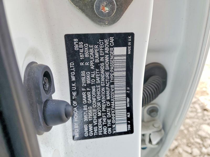 53007706 :رقم المزاد ، SHHFK7H44JU237418 vin ، 2018 Honda Civic مزاد بيع