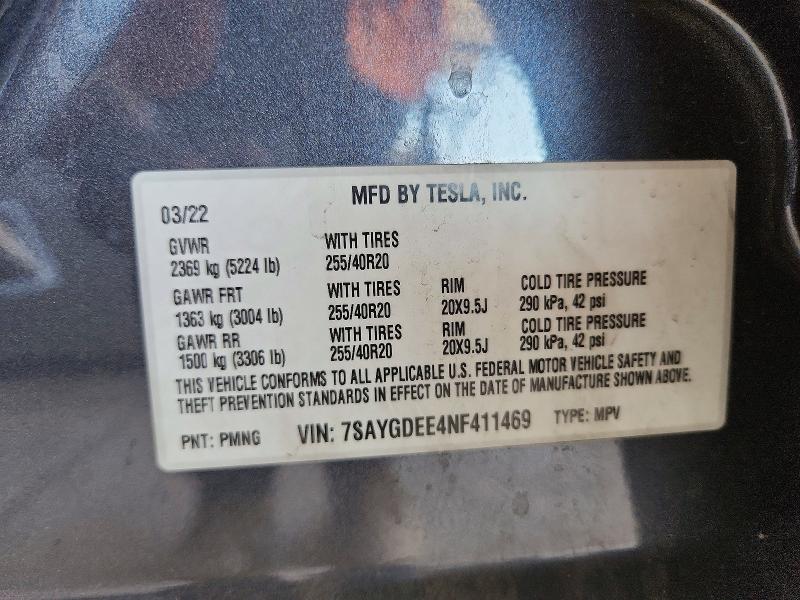 Продажа на аукционе авто 2022 Tesla Model Y, vin: 7SAYGDEE4NF411469, номер лота: 54871176