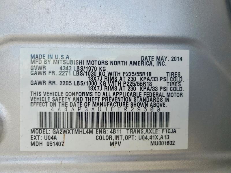 Aukcja sprzedaży 2014 Mitsubishi Outlander Sport, vin: 4A4AP3AU1EE029500, numer aukcji: 51673996
