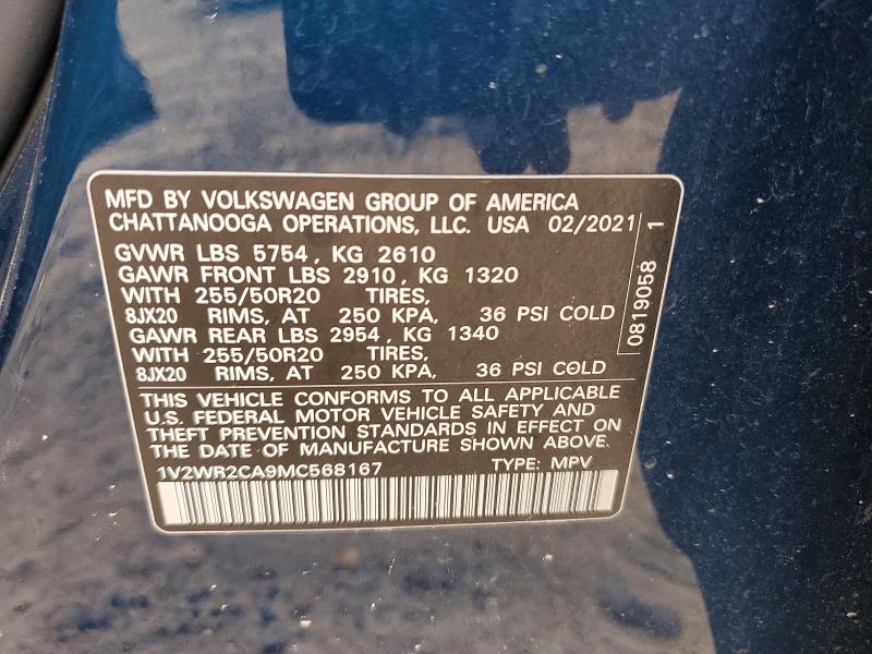 Продаж на аукціоні авто 2021 Volkswagen Atlas, vin: 1V2WR2CA9MC568167, номер лоту: 52430536