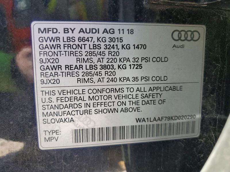 Aukcja sprzedaży 2019 Audi Q7, vin: WA1LAAF79KD020290, numer aukcji: 52692306