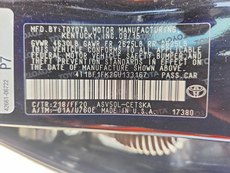 Продаж на аукціоні авто 2016 Toyota Camry, vin: 4T1BF1FK2GU133167, номер лоту: 55336866