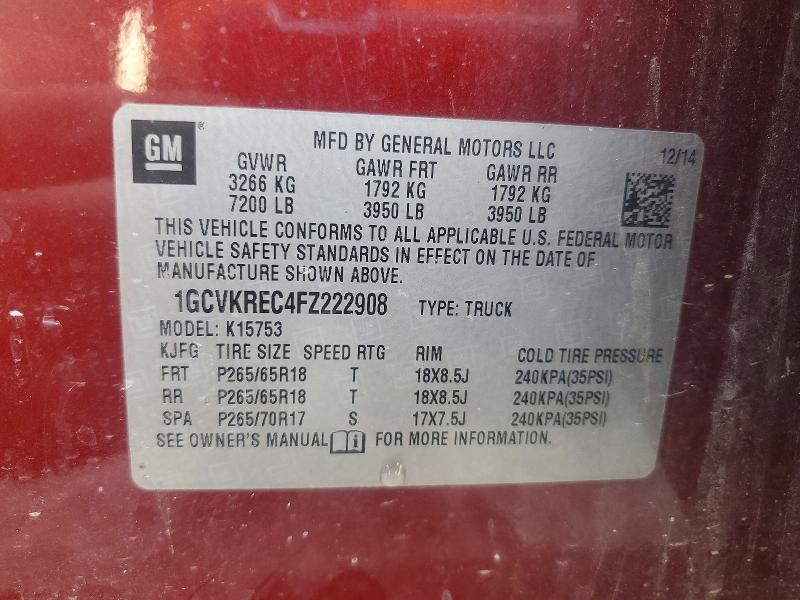 Продаж на аукціоні авто 2015 Chevrolet Silverado, vin: 1GCVKREC4FZ222908, номер лоту: 55176426
