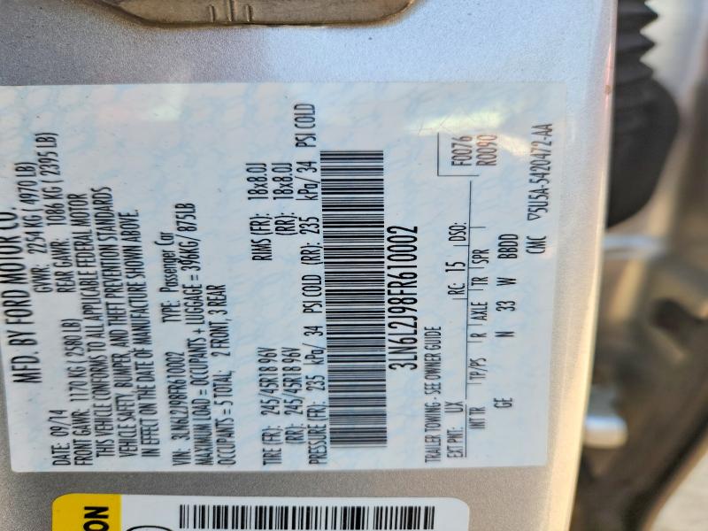 Aukcja sprzedaży 2015 Lincoln Mkz, vin: 3LN6L2J98FR610002, numer aukcji: 55077376